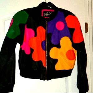 Vintage leather crop bomber jacket